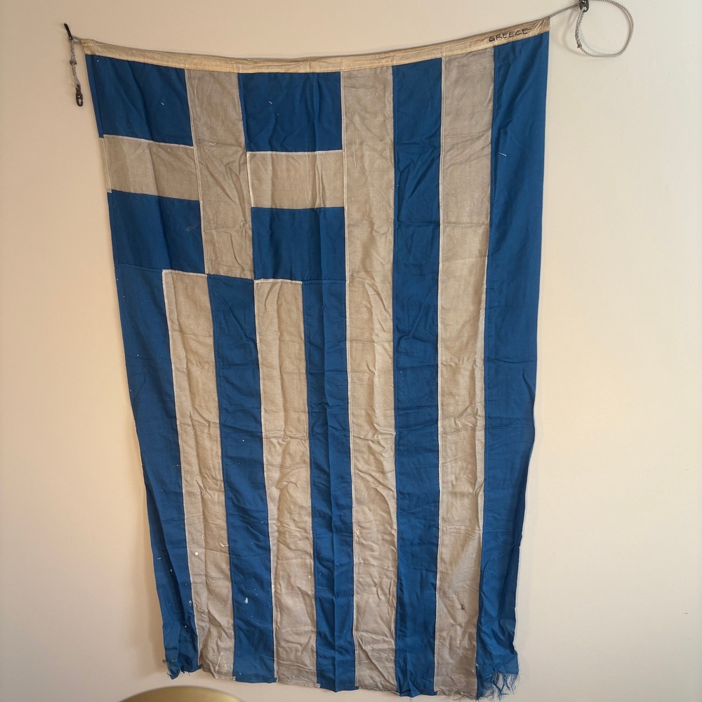 Vintage Large Greek Flag Sewn Panel Nautical Maritime Textile Art 72x44